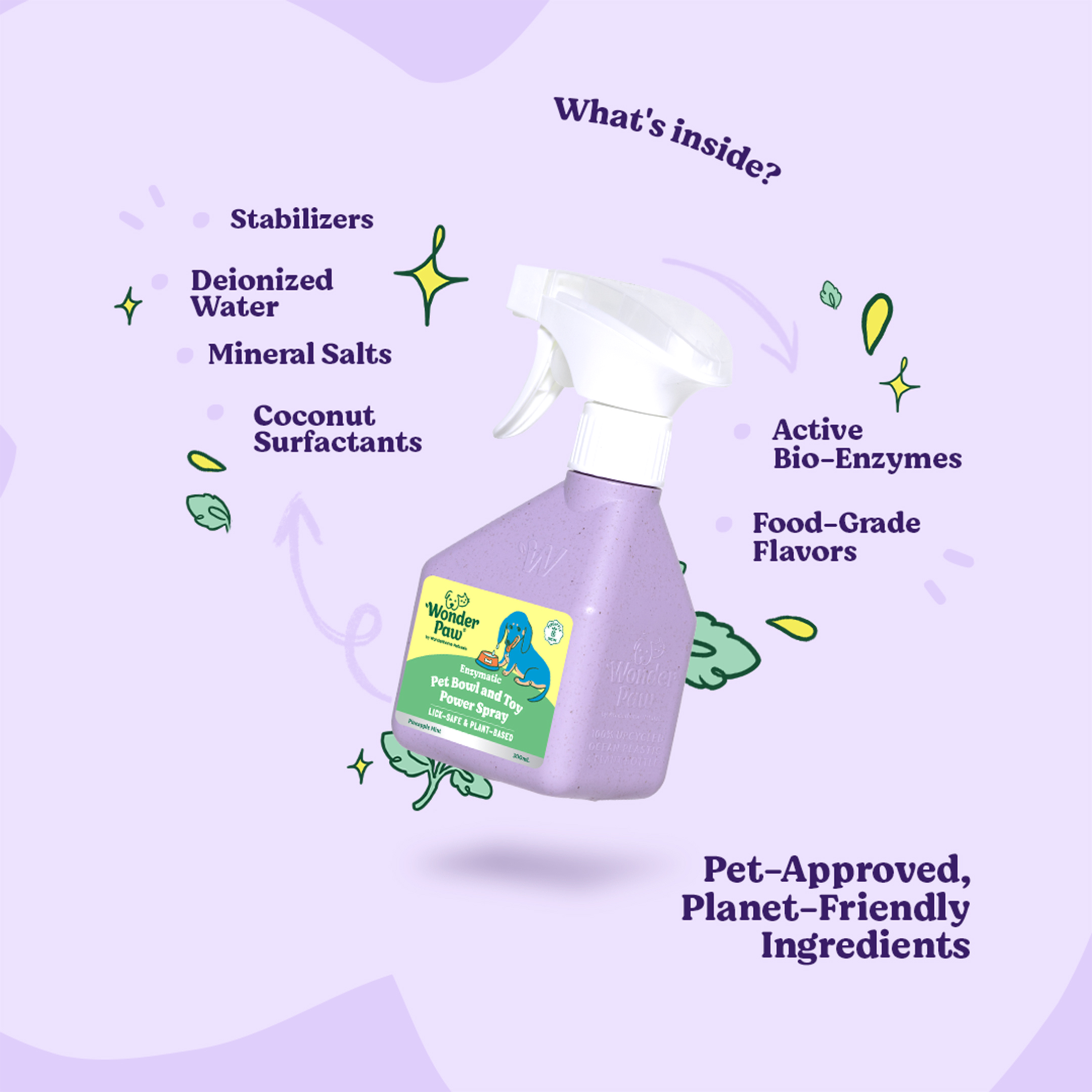 WonderPaw Enzymatic Pet Bowl and Toy Power Spray Pineapple Mint 300ml - Image 2
