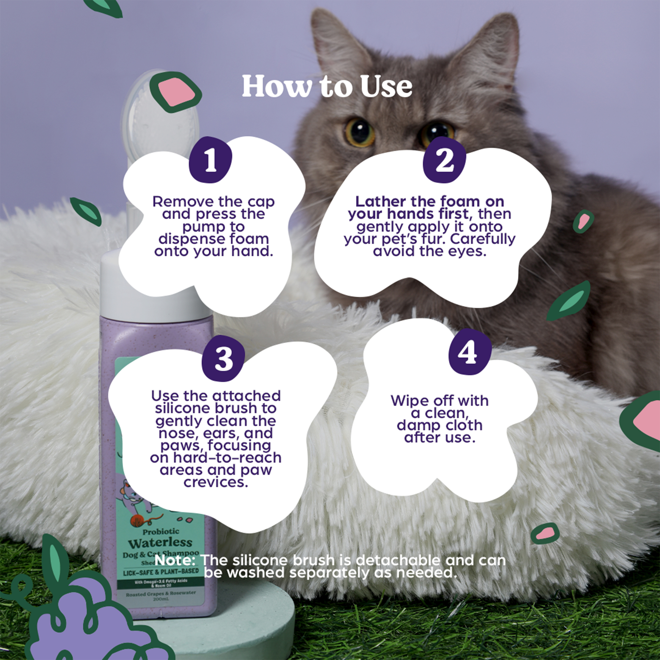 Wonderpaw Probiotic Waterless Dog & Cat Shampoo 200ML Roasted Grapes & Rosewater - Image 3