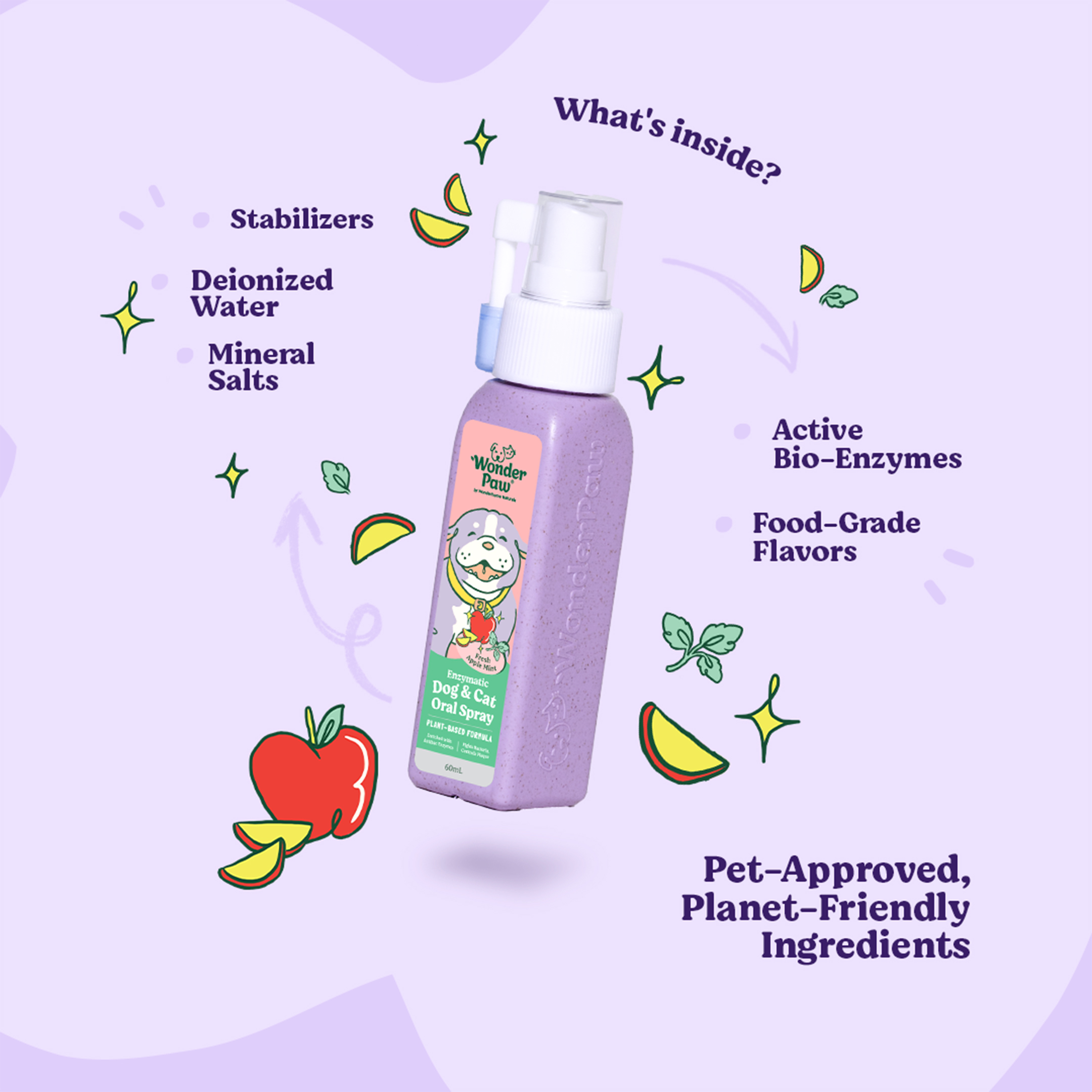 WonderPaw Enzymatic Dog and Cat Oral Spray Fresh Apple Mint 60ml - Image 2